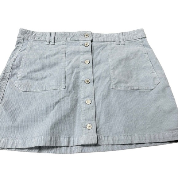 American Eagle Super High Rise A Line Corduroy Blue Button Skirt Size 16 - Picture 1 of 6